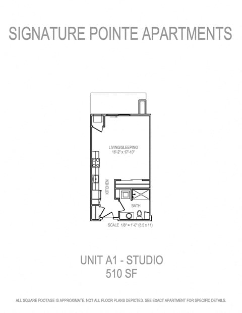 Floor plan for studio, 1 bath, 510 sqft